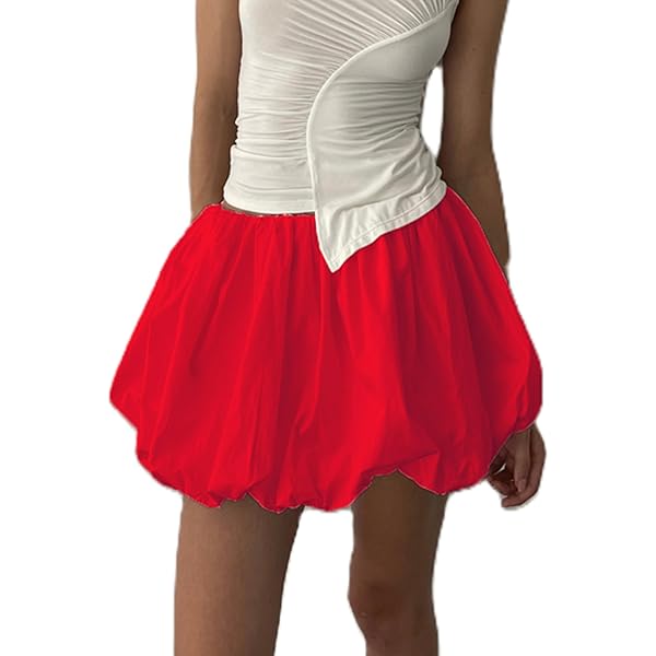 Amazon.com: Women Bubble Skirt Y2k Ruffle Hem Mini Puffy Balloon
